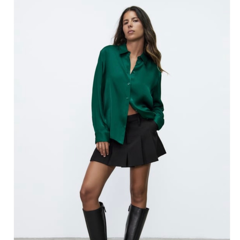 ZARA: GREEN SATIN EFFECT SHIRT